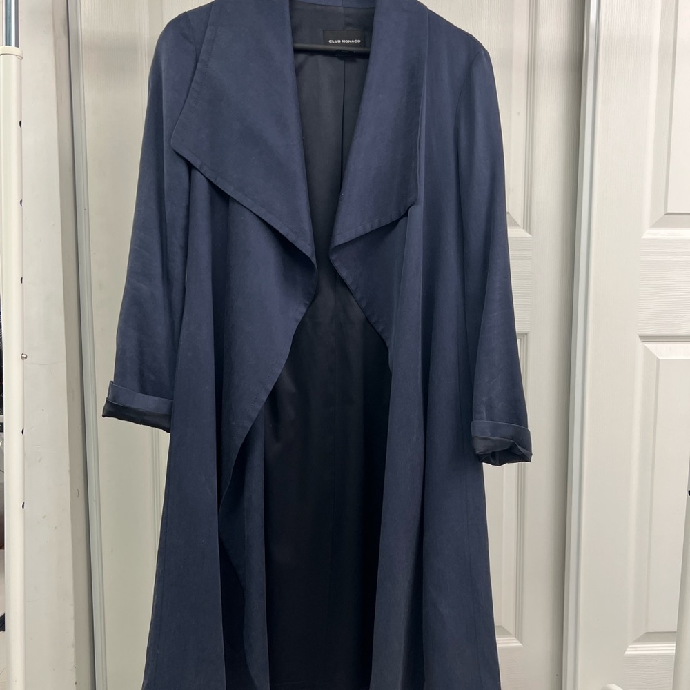 Club Monaco Blue Trench Coat with Waterfall Front